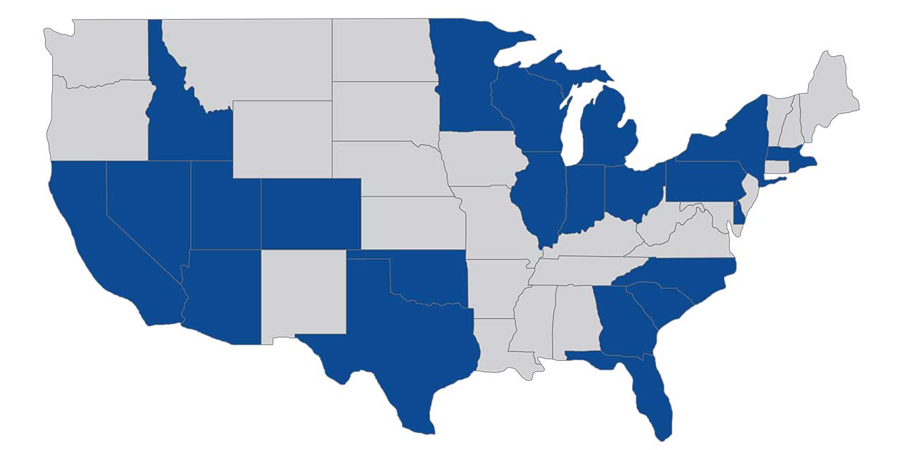 Map of the United States showing Charter School involvement by SilverPeak Strategic Capital 