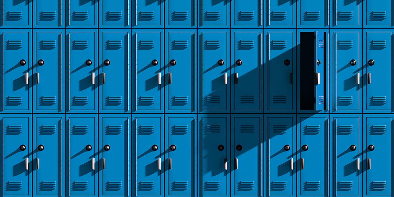 Rows of blue lockers.