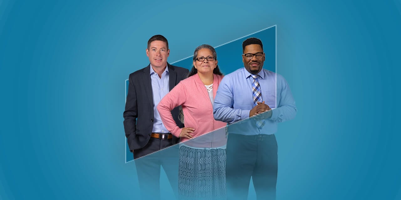 Three SilverPeak Strategic Capital Associates standing in the outline of the SilverPeak Strategic Capital logo