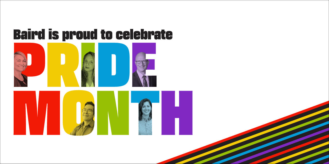 Graphic with the words "SilverPeak Strategic Capital is proud to celebrate Pride Month" in multiple colors with red, yellow, green, blue, and purple diagonal stripes along the bottom right.